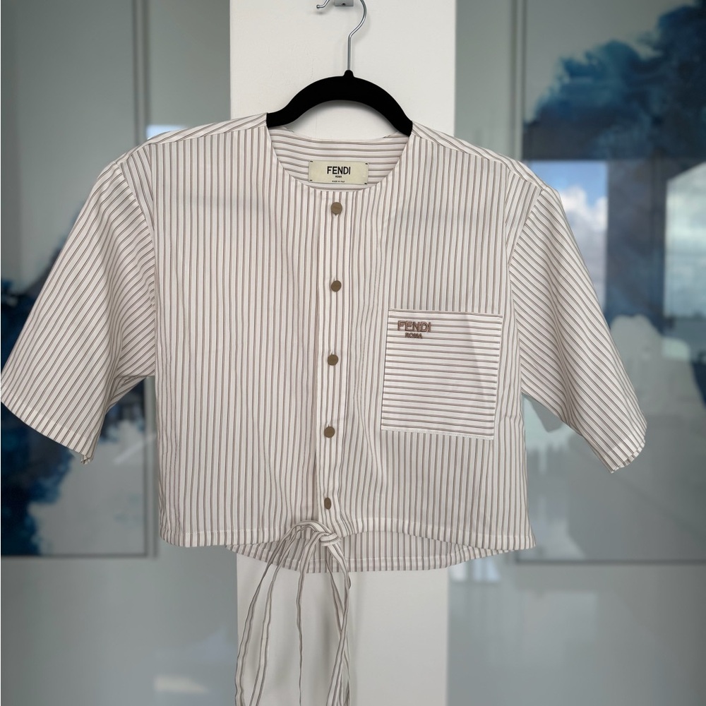 Fendi Camicia Drawstring Hem Striped Shirt